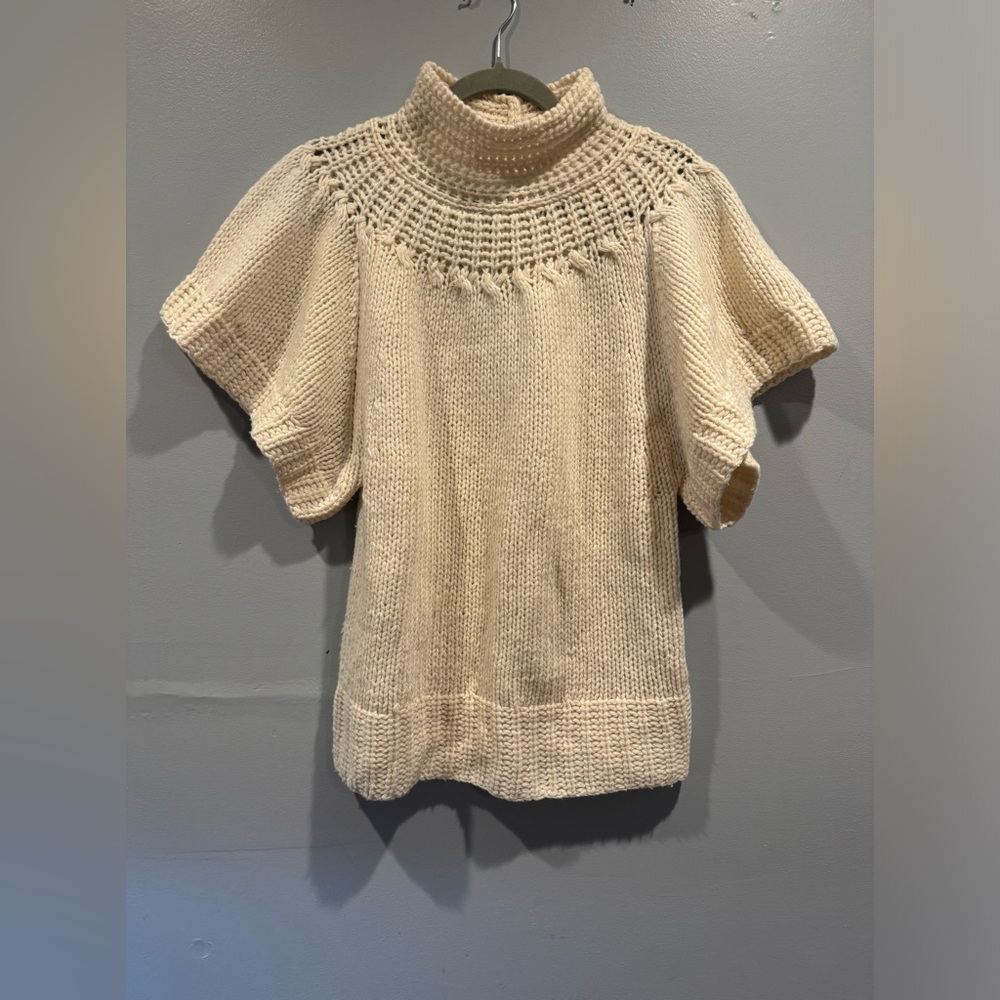 Sundance Ivory Short Sleeve Lambswool Blend Chunky Knit Pullover Sweater - Med